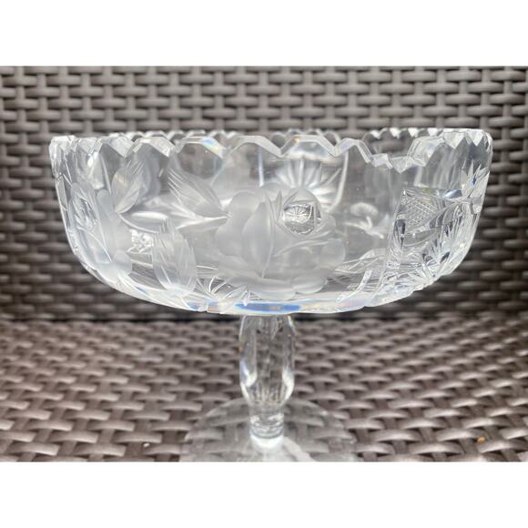 Vintage Cut Lead Crystal Compote Bowl Sawtooth Rim Pedestal Base 7x7 - Picture 4 of 6